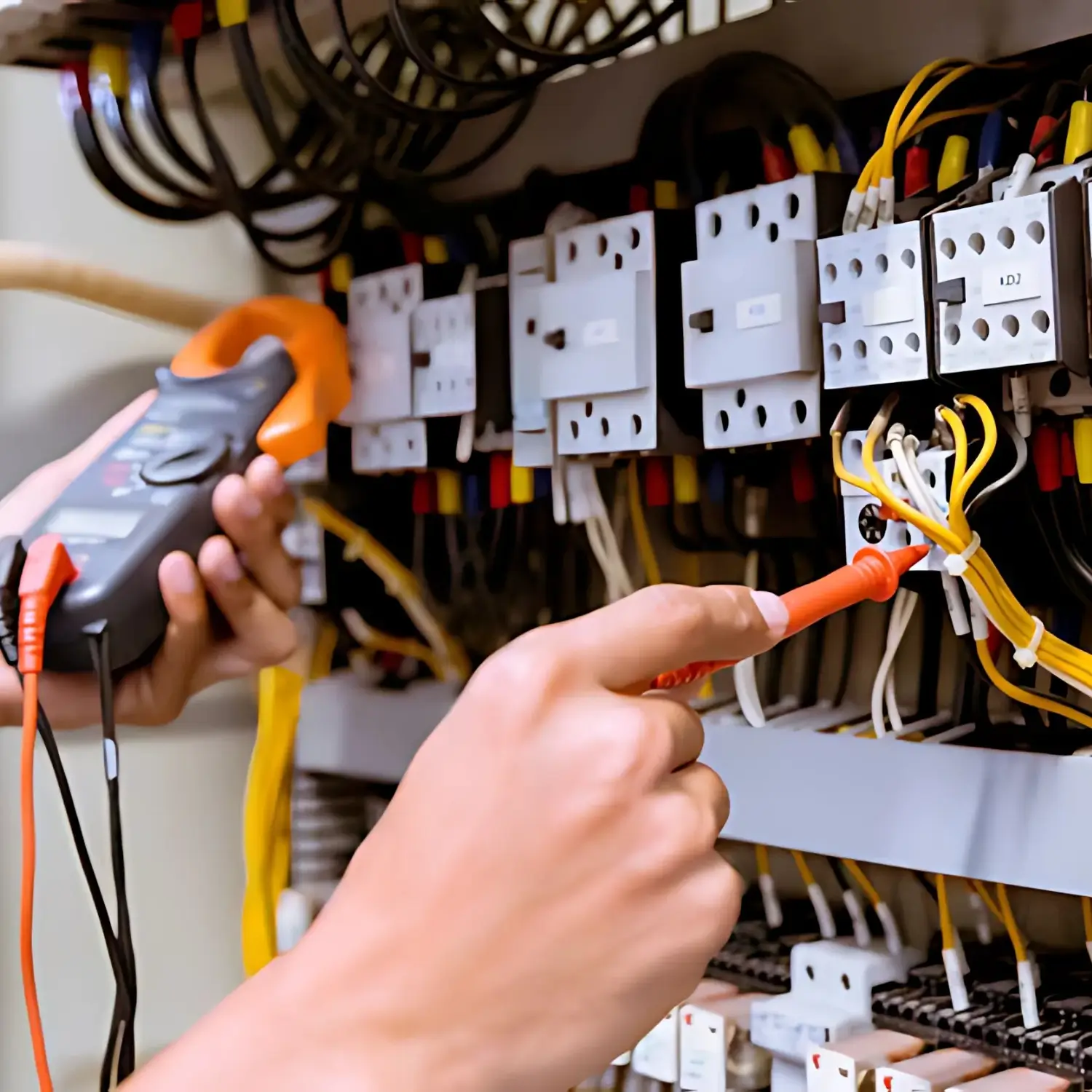 Elektricien installeert moderne verlichting in een woonkamer.
